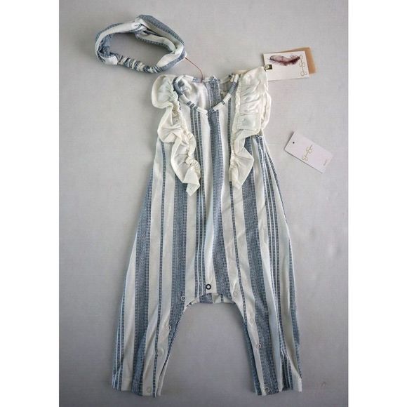 Jessica Simpson RB789JSH0 Baby Girl Sz 3/6 Months Navy Striped Romper w/Headband - Picture 1 of 7